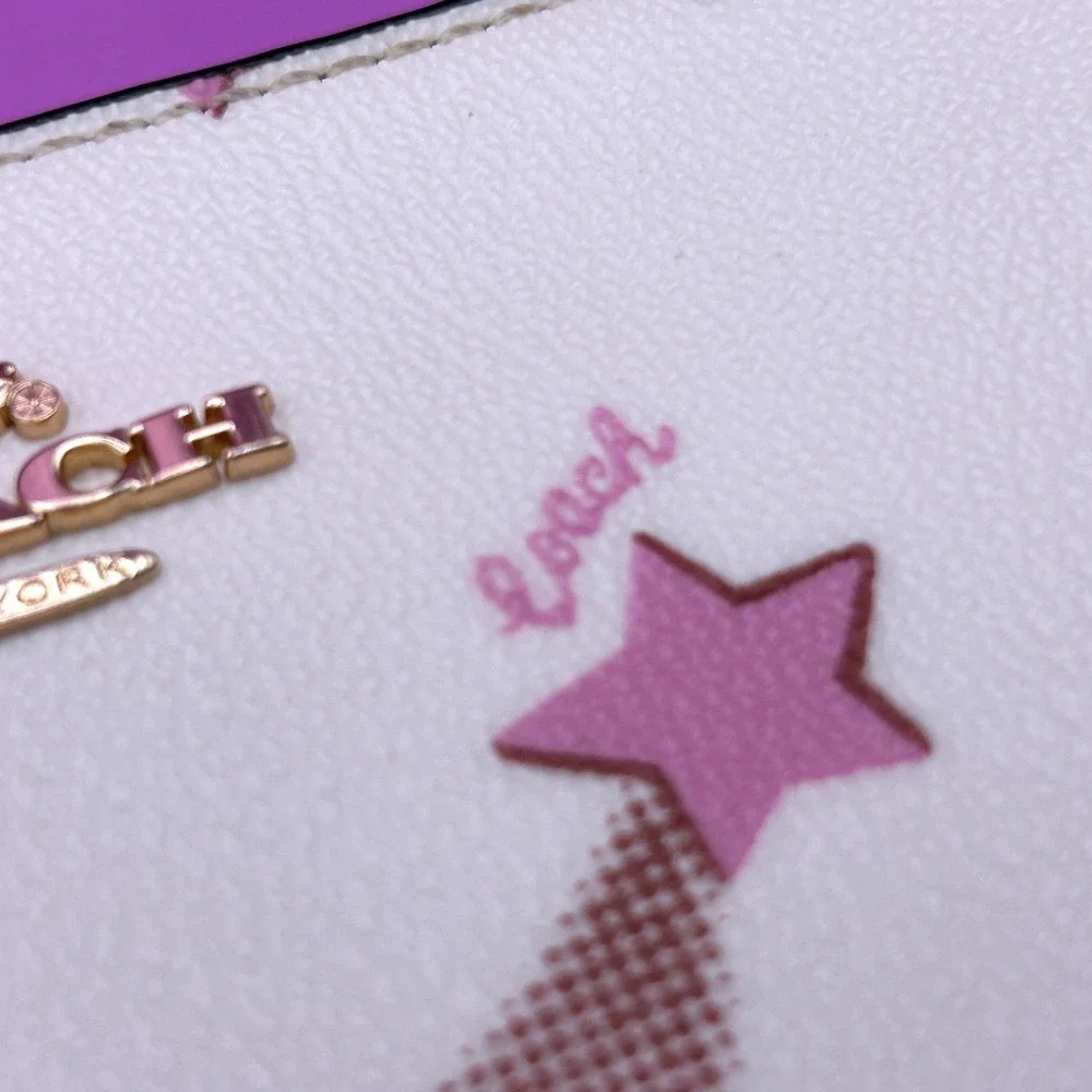 Coach Corner Zip Wristlet White Pink Shooting Star Celestial Martini Charm - Picture 11 of 15